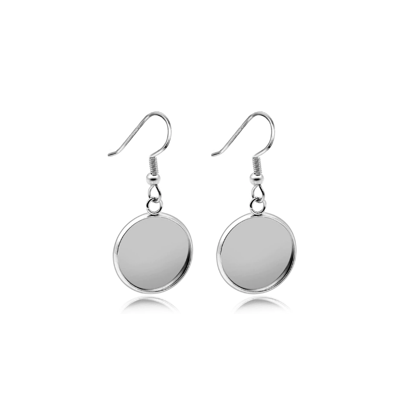 1 Paire de Supports Boucles d'Oreilles Crochets en Acier Inoxydable Argenté pour Cabochon 12mm