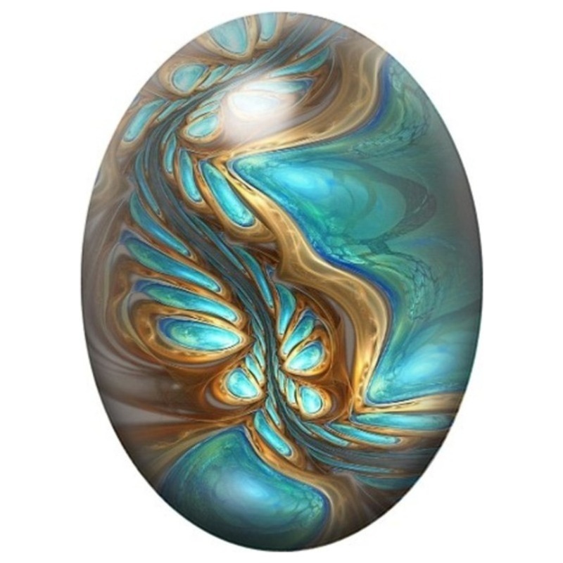 Cabochon en Verre Illustré Marbrures Turquoise et Or 13x18, 18x25 ou 30x40mm