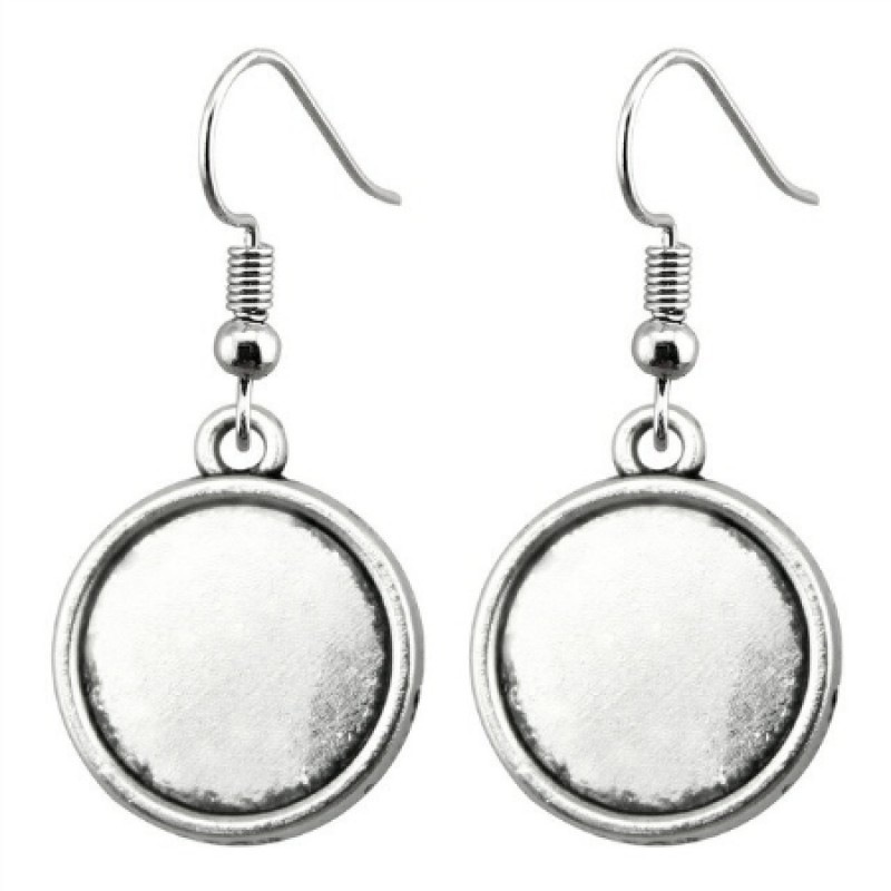 1 Paire de Supports Boucles d'Oreilles Dormeuses Argentées pour Cabochon 12mm