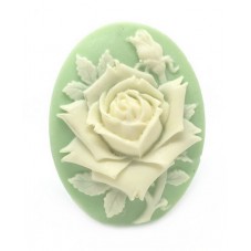 Camée Rose Bleue et Feuillage Vert 30x40mm
