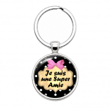 Porte-Clé Fait Main Je suis une Super Amie Verre 25mm pour la Création de Bijoux Fantaisie - DIY