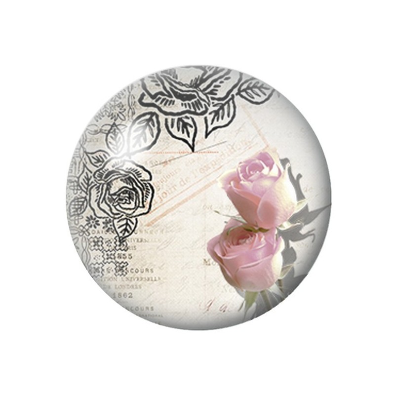 Cabochon en Verre Illustré Fleurs Roses 12 à 25mm