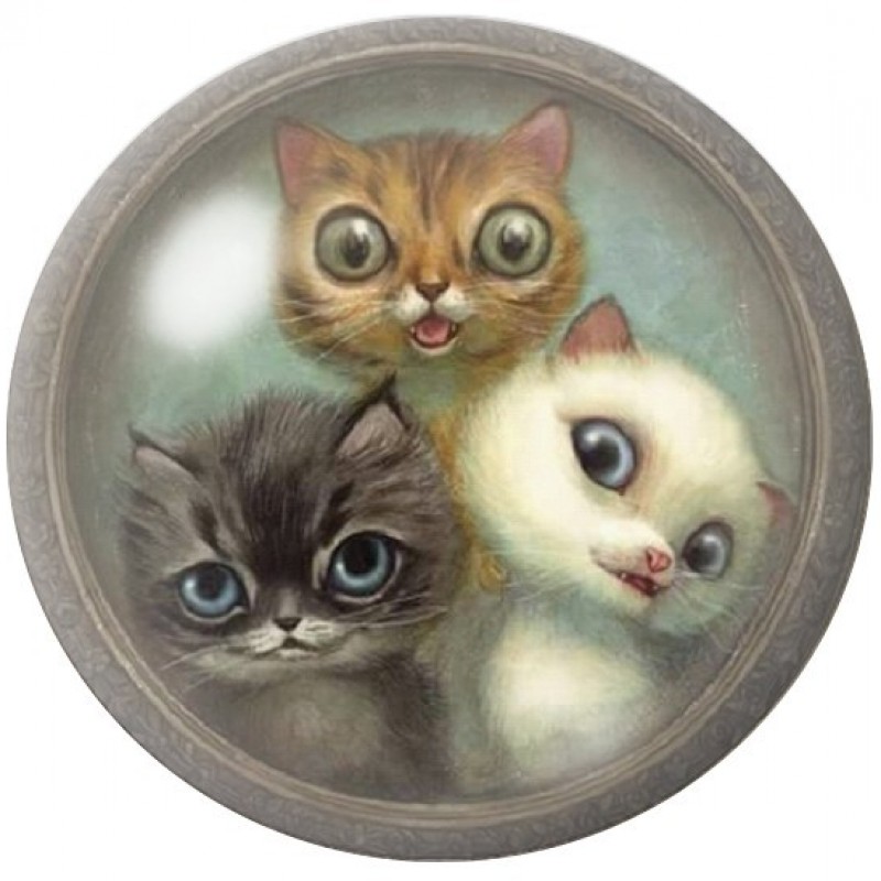 Cabochon en Verre Illustré Trois Chatons dans un Cadre Ancien 12 à 25mm