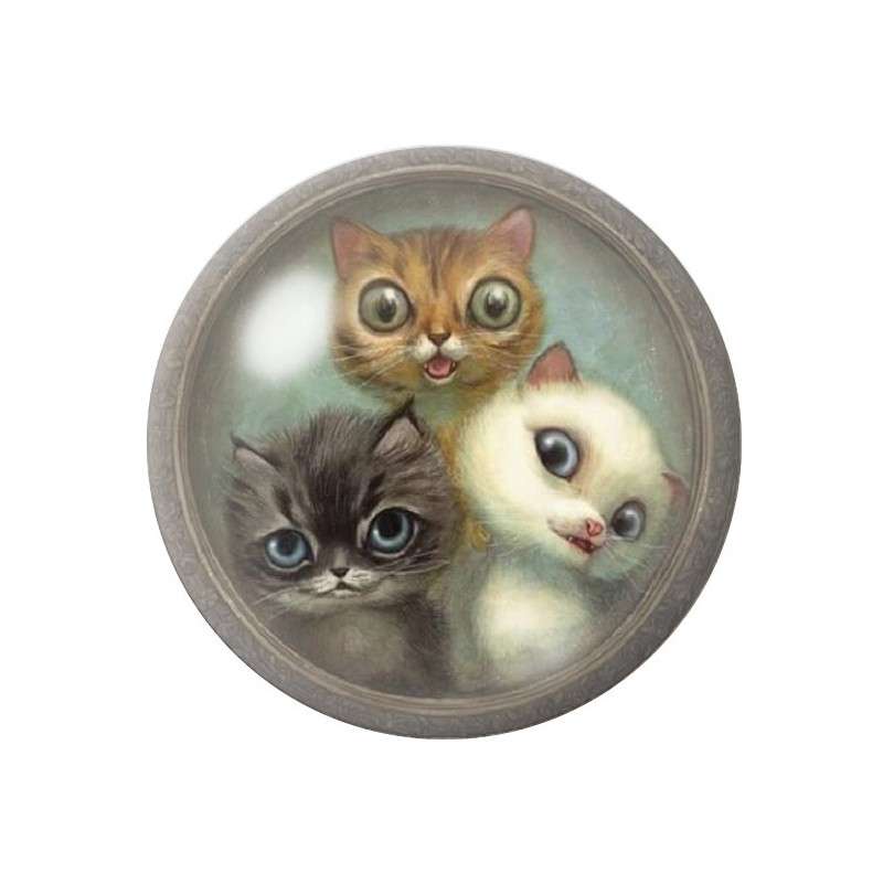 Cabochons en Verre Illustré Trio de Chats 12 à 25mm