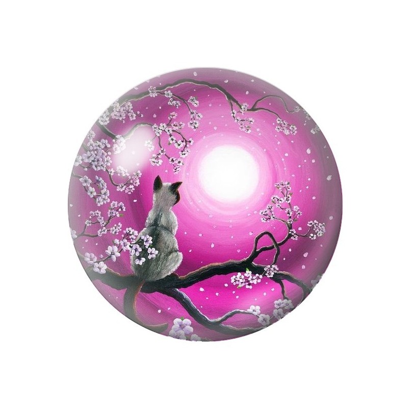 Cabochon en Verre Illustré Chat Lune 12 à 25mm