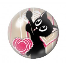 Cabochon en Verre Illustré Chat Coeur 12 à 25mm pour la Création de Bijoux Fantaisie - DIY