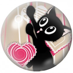 Cabochon en Verre Illustré Chat Noir au Cœur Rose 12 à 25mm pour la Création de Bijoux Fantaisie – DIY