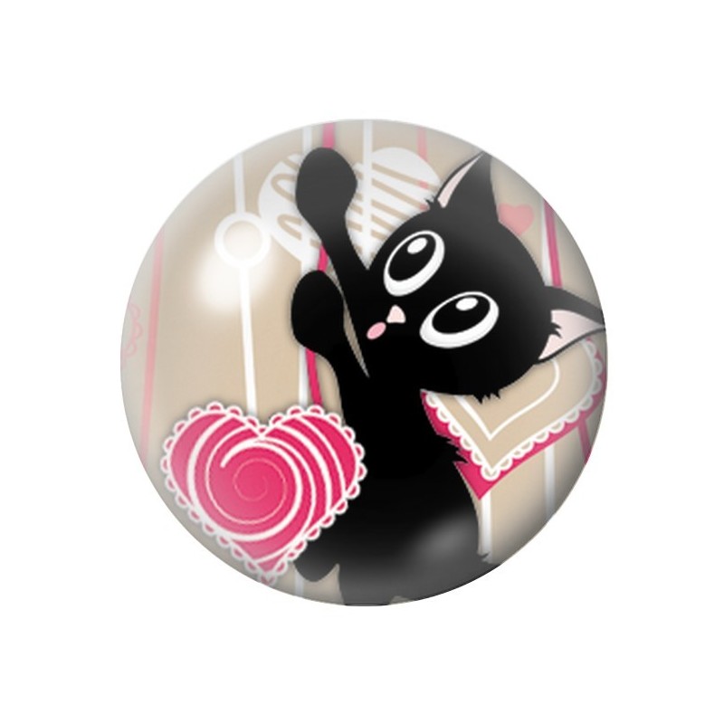 Cabochon en Verre Illustré Chat Coeur 12 à 25mm