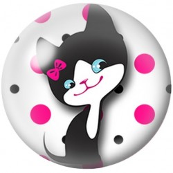 Cabochon en Verre Illustré Chat Noir et Blanc au Papillon Rose 12 à 25mm pour la Création de Bijoux Fantaisie – DIY