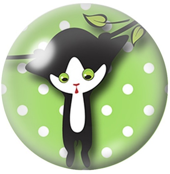 Cabochon en Verre Illustré Chat Noir Suspendu à une Branche 12 à 25mm