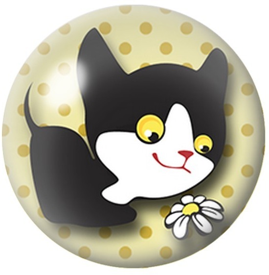 Cabochon en Verre Illustré Chat Noir et Blanc à la Marguerite 12 à 25mm pour la Création de Bijoux Fantaisie – DIY