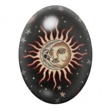 Cabochon en Verre Illustré Soleil et Lune sur Fond Noir 13x18, 18x25 ou 30x40mm pour la création de bijoux fantaisie - DIY