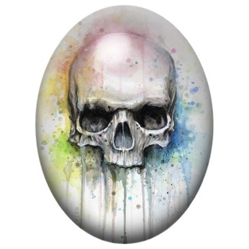 Cabochon en Verre Illustré Crâne aux Coulures Pastel 13x18, 18x25 ou 30x40mm