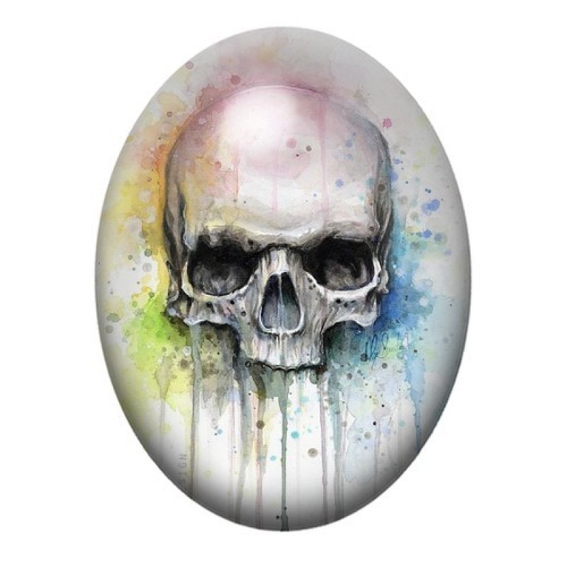 Cabochon en Verre Illustré Crâne Tête de Mort Gothique 13x18, 18x25 ou 30x40mm