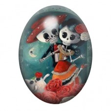 Cabochon en Verre Illustré Calavera au Flamant Rose 13x18, 18x25 ou 30x40mm pour la création de bijoux fantaisie - DIY