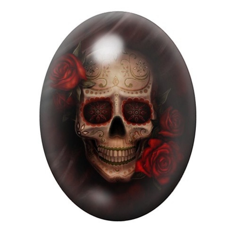 Cabochon en Verre Illustré Crâne Tête de Mort Gothique 13x18, 18x25 ou 30x40mm
