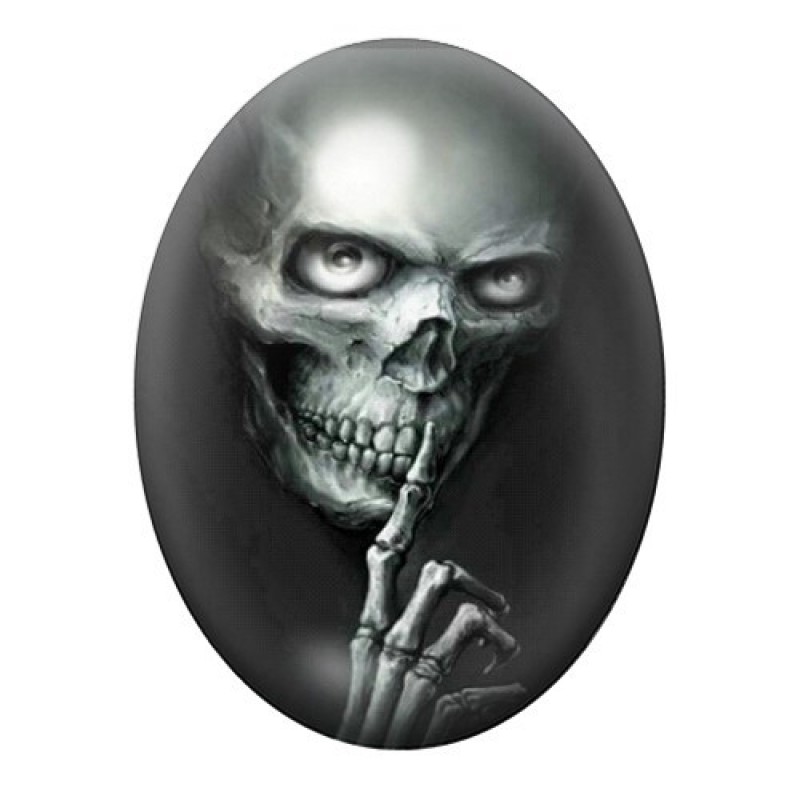Cabochon en Verre Illustré Crâne Tête de Mort Gothique 13x18, 18x25 ou 30x40mm