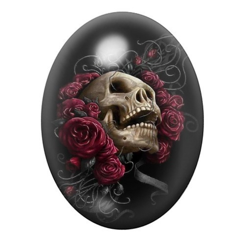 Cabochon en Verre Illustré Crâne Tête de Mort Gothique 13x18, 18x25 ou 30x40mm