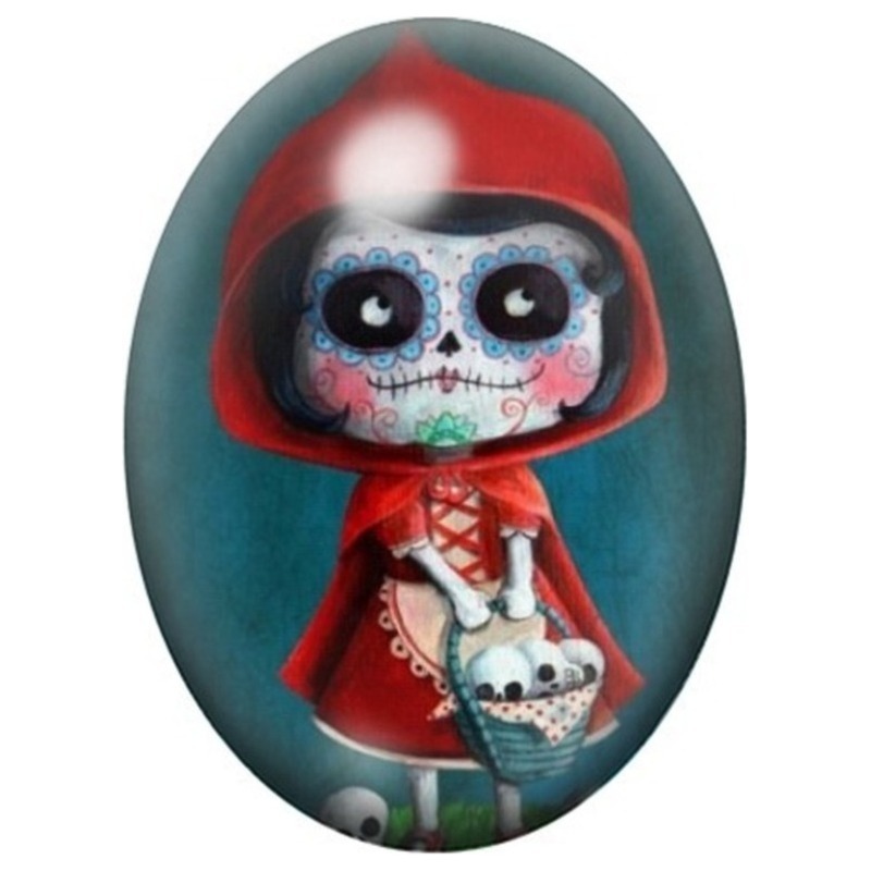 Cabochon en Verre Illustré Chaperon Rouge Calavera 13x18, 18x25 ou 30x40mm