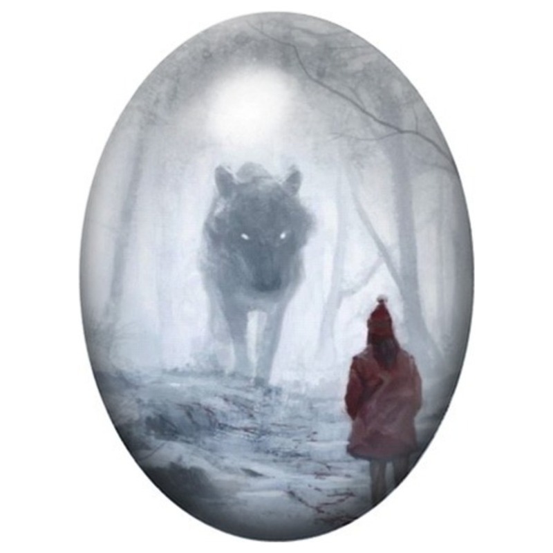 Cabochon en Verre Illustré Chaperon Rouge dans la Forêt Blanche 13x18, 18x25 ou 30x40mm