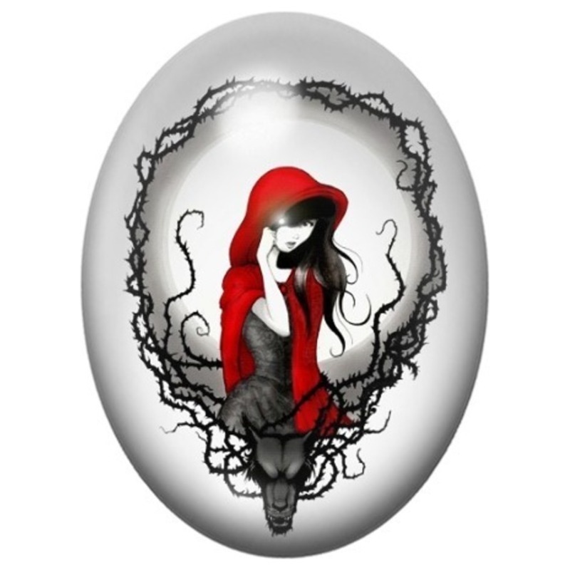 Cabochon en Verre Illustré Chaperon Rouge dans les Ronces 13x18, 18x25 ou 30x40mm