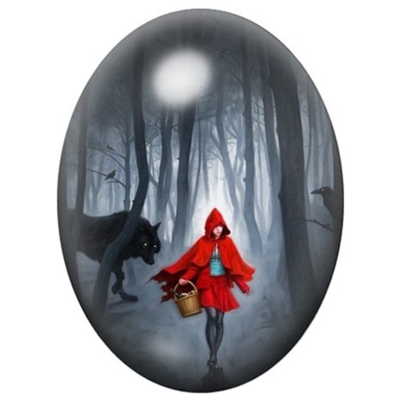 Cabochon en Verre Illustré Chaperon Rouge dans la Brume 13x18, 18x25 ou 30x40mm