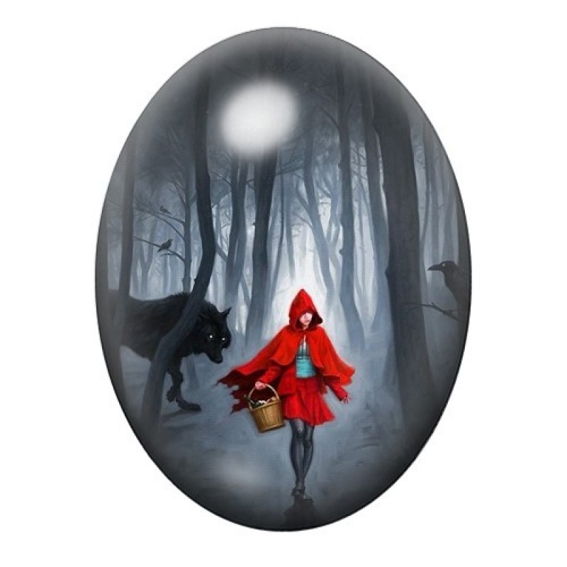 Cabochon en Verre Illustré Chaperon Rouge Gothique 13x18, 18x25 ou 30x40mm