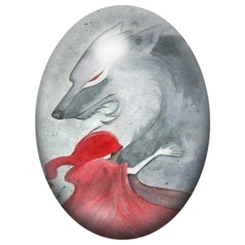 Cabochon en Verre Illustré Chaperon Rouge face au Loup Blanc 13x18, 18x25 ou 30x40mm