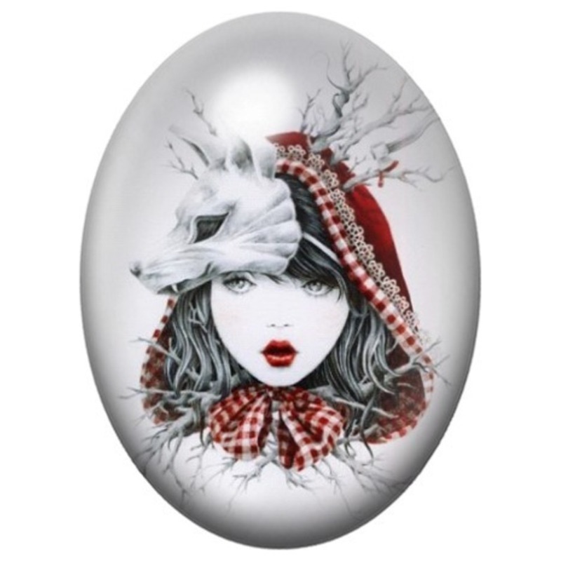 Cabochon en Verre Illustré Chaperon Rouge au Masque de Loup 13x18, 18x25 ou 30x40mm