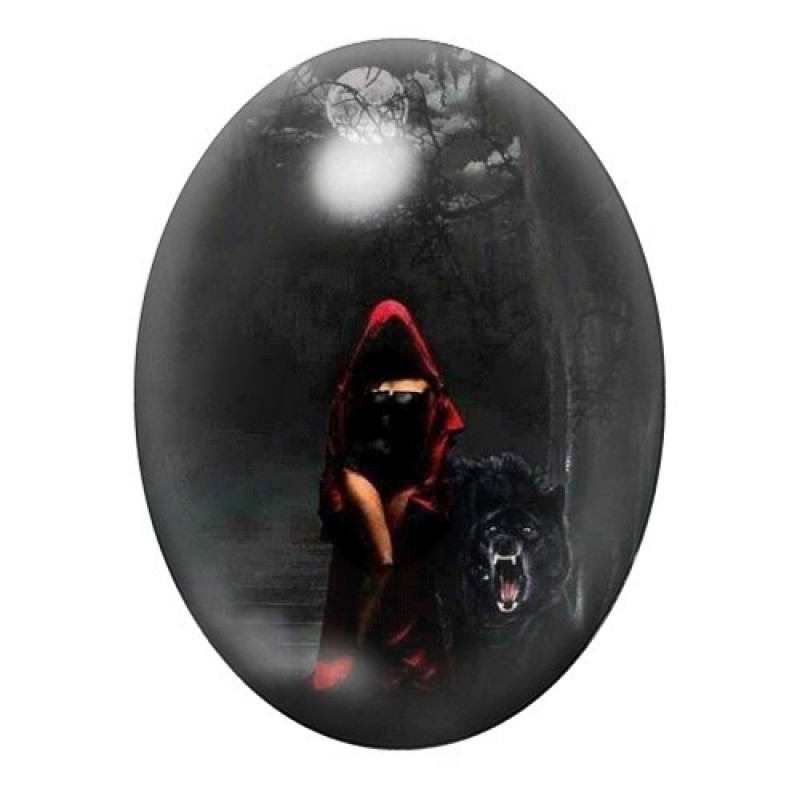 Cabochon en Verre Illustré Chaperon Rouge Gothique 13x18, 18x25 ou 30x40mm
