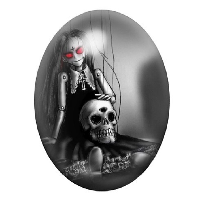 Cabochon en Verre Illustré Fille Crâne Gothique 30x40mm