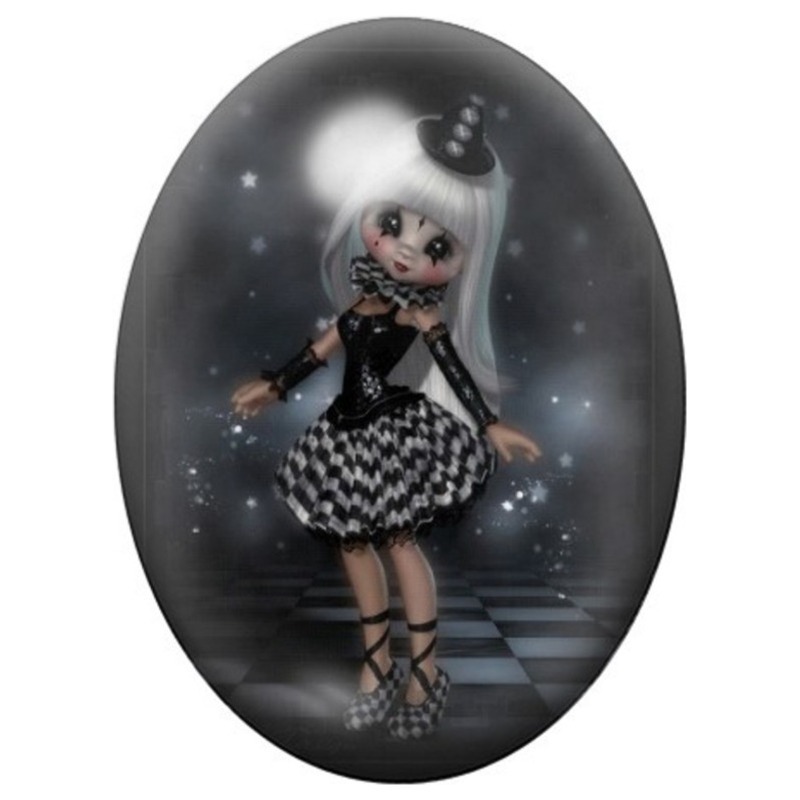 Cabochon en Verre Illustré Petite Fille Gothique à Pois 13x18, 18x25 ou 30x40mm