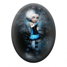 Cabochon en Verre Illustré Petite Fille Gothique en Bleu 13x18, 18x25 ou 30x40mm pour la création de bijoux fantaisie - DIY