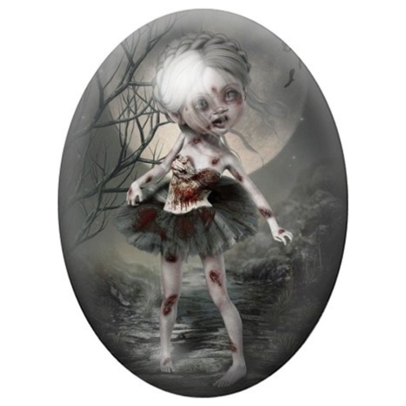 Cabochon en Verre Illustré Fille Zombie aux Ailes Grises 13x18, 18x25 ou 30x40mm