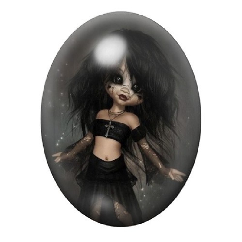 Cabochon en Verre Illustré Fille Gothique 13x18, 18x25 ou 30x40mm