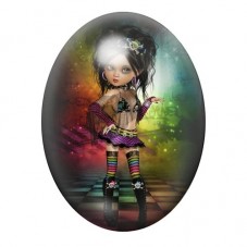 Cabochon en Verre Illustré Fille Punk aux Cheveux Violets 13x18, 18x25 ou 30x40mm pour la création de bijoux fantaisie - DIY