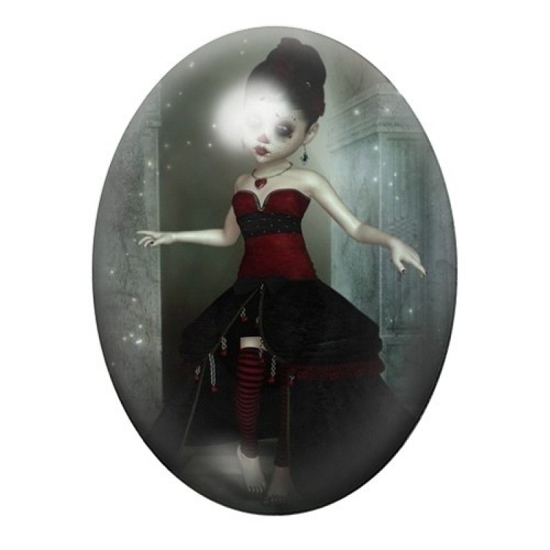 Cabochon en Verre Illustré Fille Gothique 13x18, 18x25 ou 30x40mm