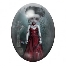 Cabochon en Verre Illustré Fille Gothique en Robe Rouge 13x18, 18x25 ou 30x40mm pour la création de bijoux fantaisie - DIY