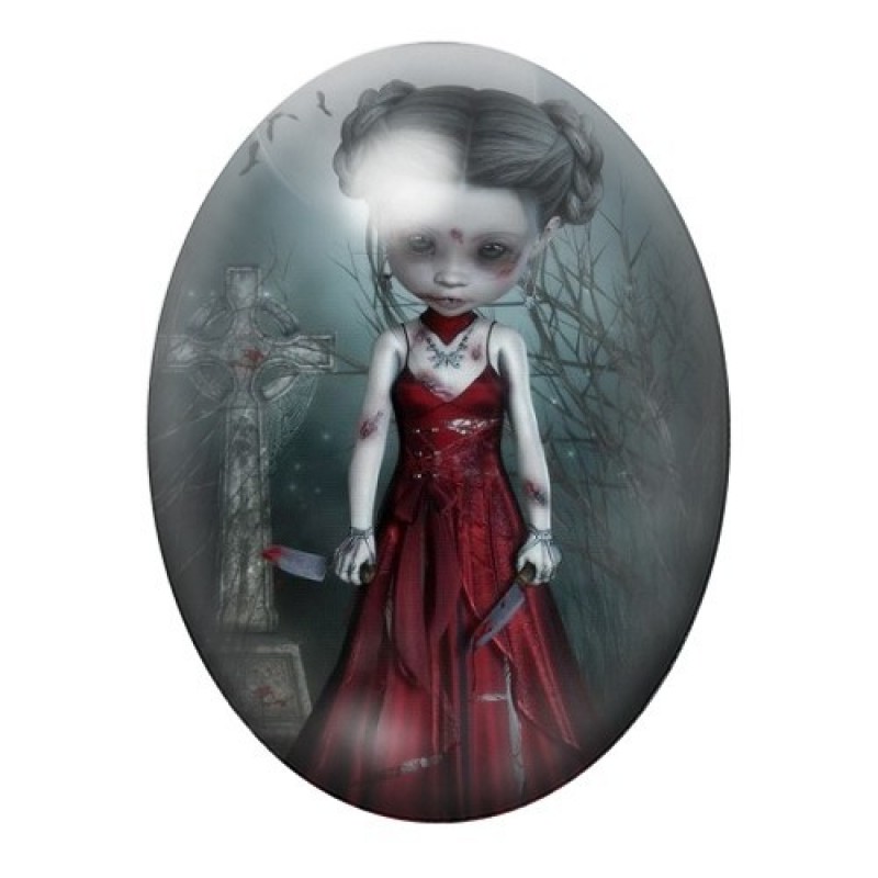 Cabochon en Verre Illustré Fille Gothique 13x18, 18x25 ou 30x40mm