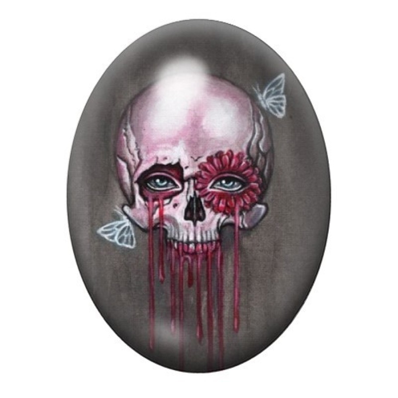Cabochon en Verre Illustré Crâne Tête de Mort Gothique 13x18, 18x25 ou 30x40mm