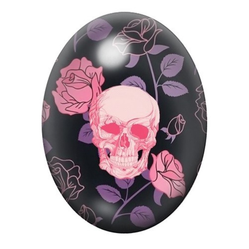 Cabochon en Verre Illustré Crâne Tête de Mort Gothique 13x18, 18x25 ou 30x40mm