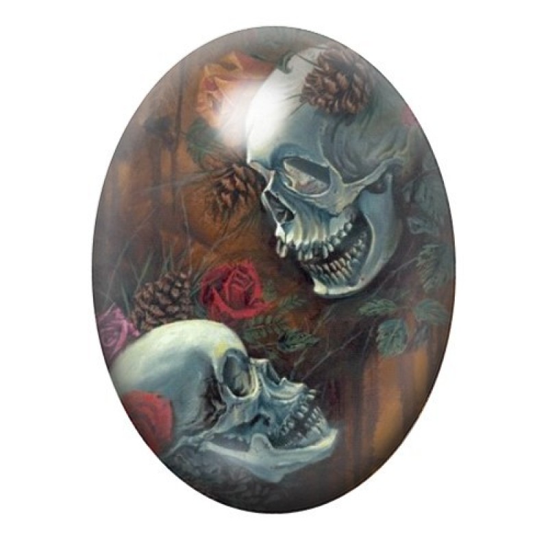 Cabochon en Verre Illustré Crâne Tête de Mort Gothique 13x18, 18x25 ou 30x40mm