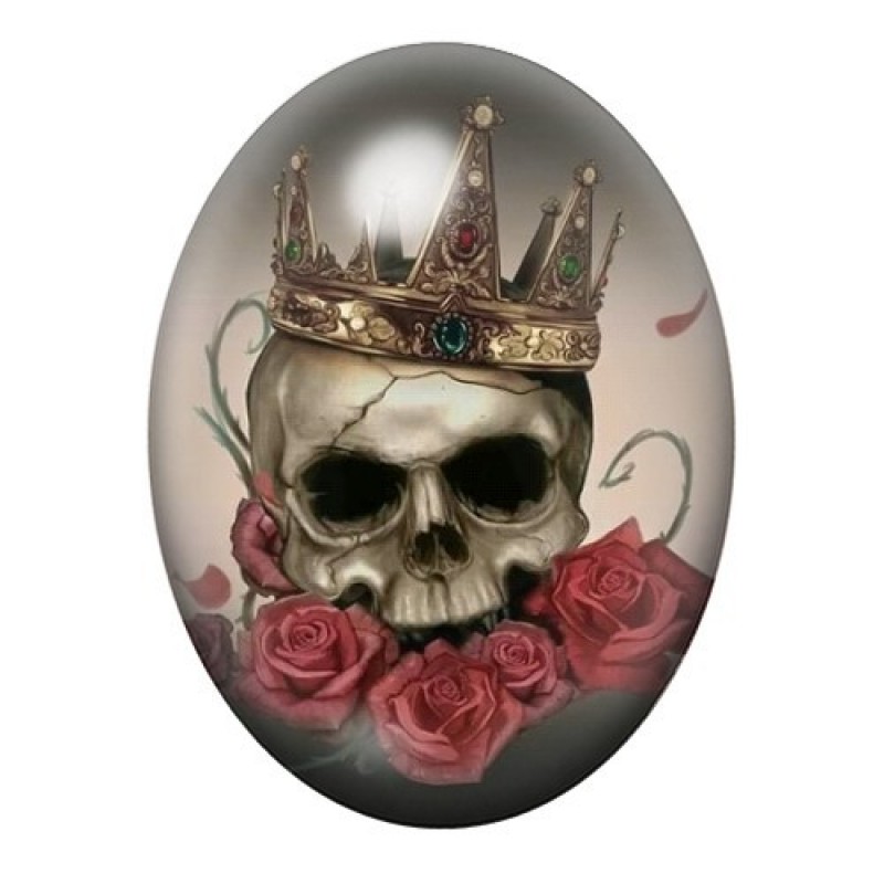 Cabochon en Verre Illustré Crâne Tête de Mort Gothique 13x18, 18x25 ou 30x40mm
