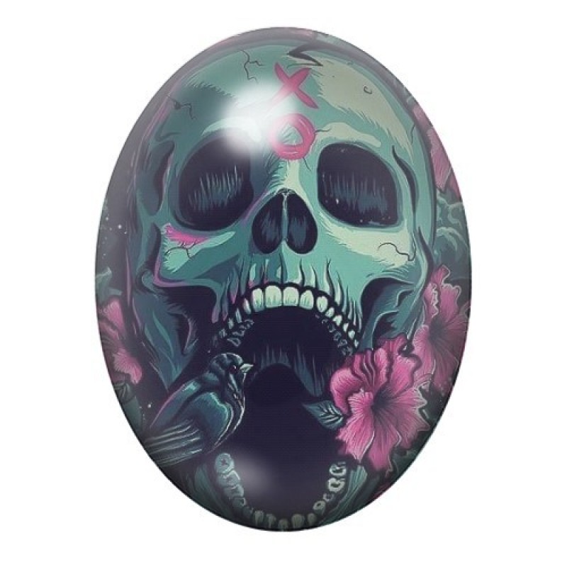 Cabochon en Verre Illustré Crâne Tête de Mort Gothique 13x18, 18x25 ou 30x40mm