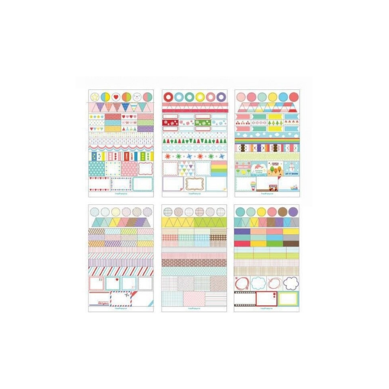 6 Planches d'Autocollants Scrapbooking Washi Masking Tape