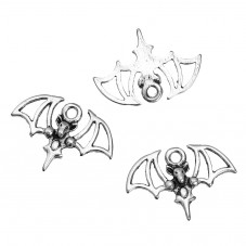 4 Breloques Chauve-souris Argentée Halloween 21x15mm