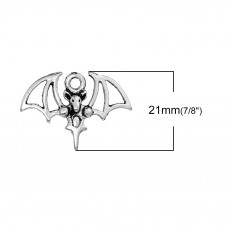 4 Breloques Chauve-souris Argentée Halloween 21x15mm