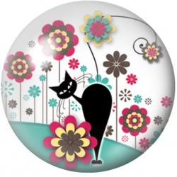 Cabochon en Verre Illustré Chat Noir au Jardin Fleuri 12 à 25mm pour la Création de Bijoux Fantaisie – DIY