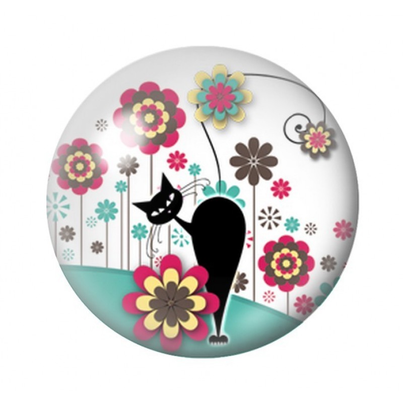 Cabochons en Verre Illustré Silhouette Chat 12 à 25mm