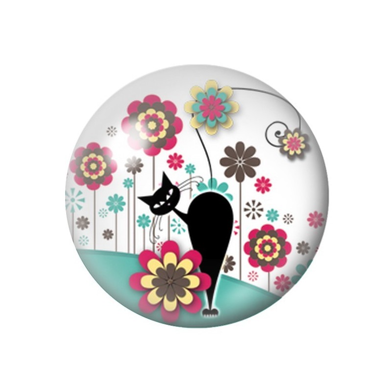 Cabochons en Verre Illustré Silhouette Chat 12 à 25mm